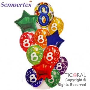 SET DE GLOBOS NUMEROS MULTICOLOR NRO 8 12 UNIDADES X 1